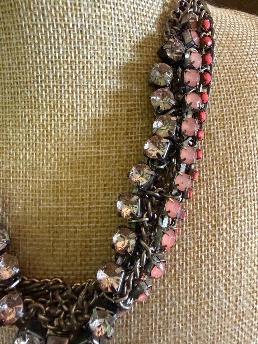 White and Pink Crystal Chain Statement Necklace - Picture 4 of 5